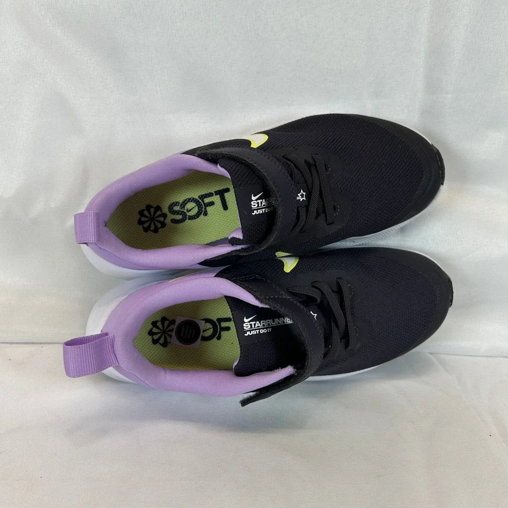 Nike Star Runner 3 Kids Size 2Y Black Purple Lemon Venom DA2777-500 Sneaker